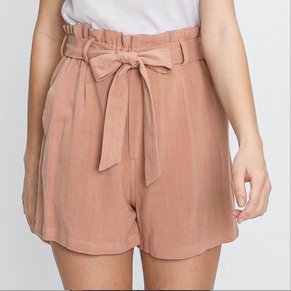 Paper Bag Waist Linen Shorts - Picture 1 of 3